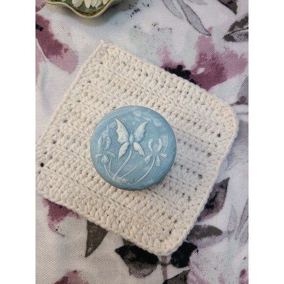 Butterfly Floral Blue Soapstone Trinket Dish Signed R Nemith Ring Holder - Picture 3 of 8